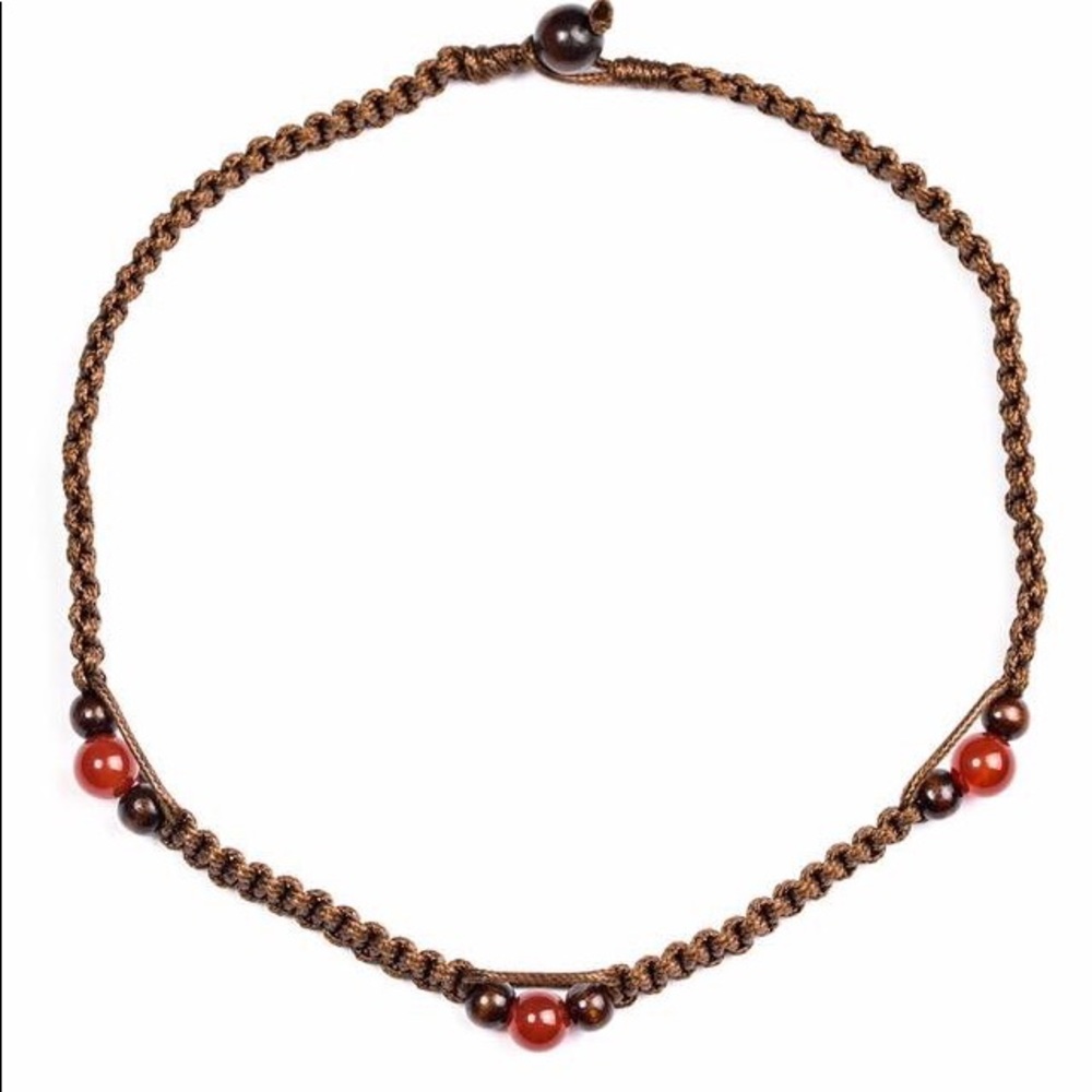 Amber Orange Beaded Braided Necklace